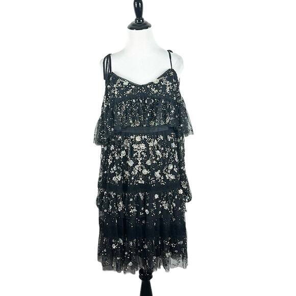 Needle & Thread Supernova Tiered Ruffle Embellished Dress Black Size 6 - Picture 10 of 14